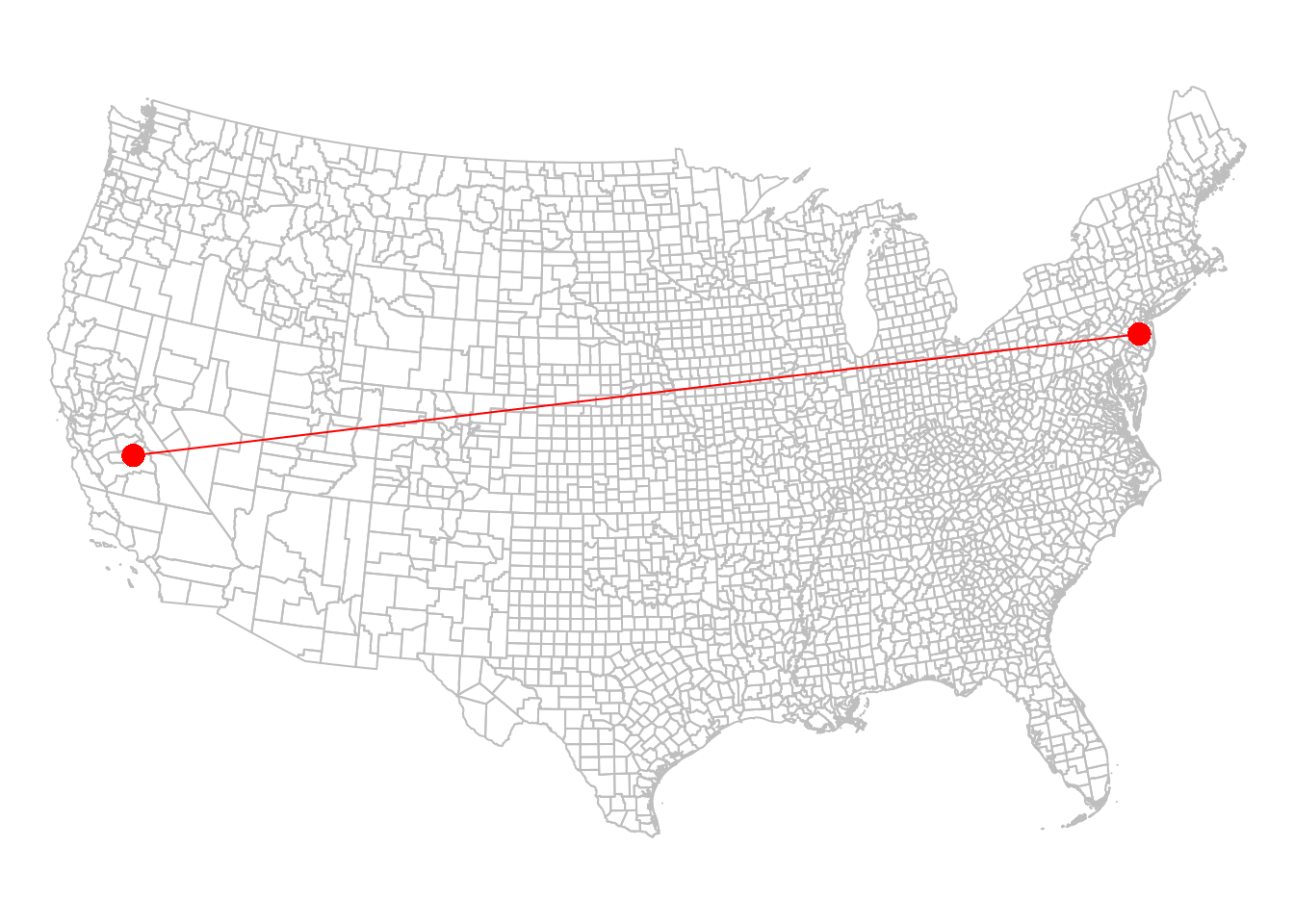 California and New Jersey centroids, with a line