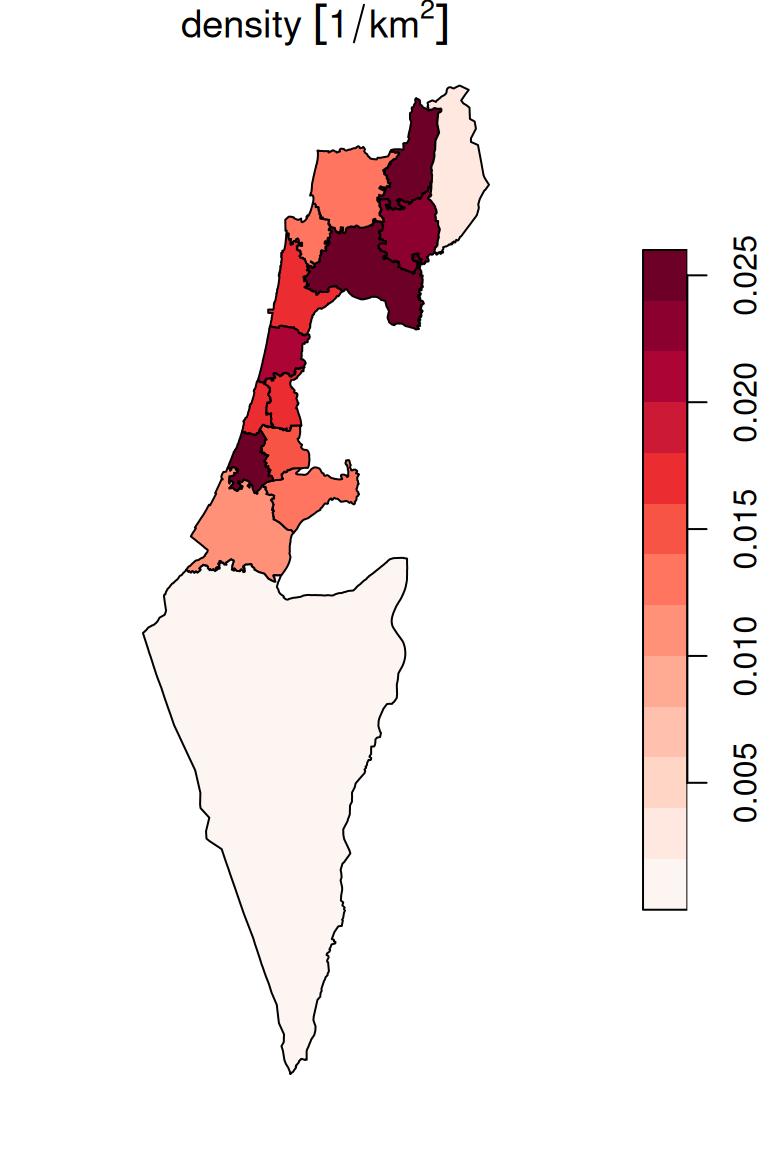 Average population density ($1/km^2$) in each "Nafa"