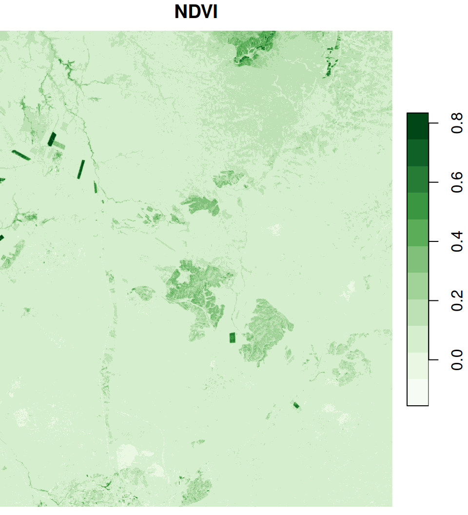 An NDVI image calculated based on a Landsat satellite image